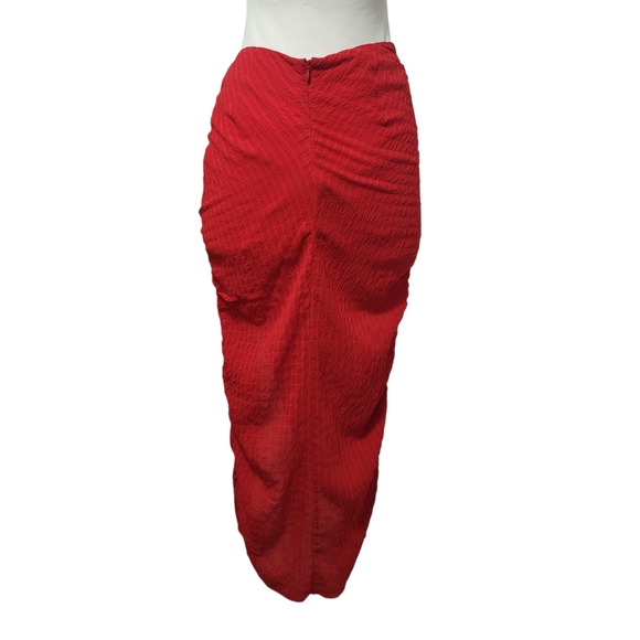 Revolve Lovers + Friends Brooke Cherry Red Ruched Slit Midi Skirt Small - Picture 5 of 10